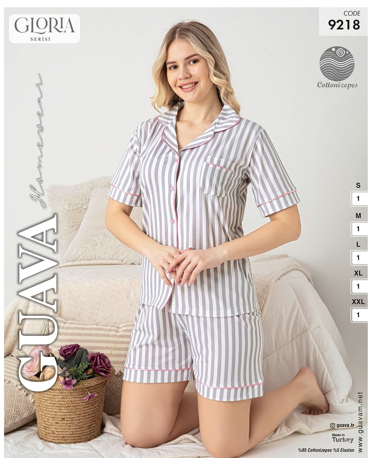 Guava 9218 Kadın Gloria Ön.Düğ.Kısa Kol Şortlu Pijama Takımı