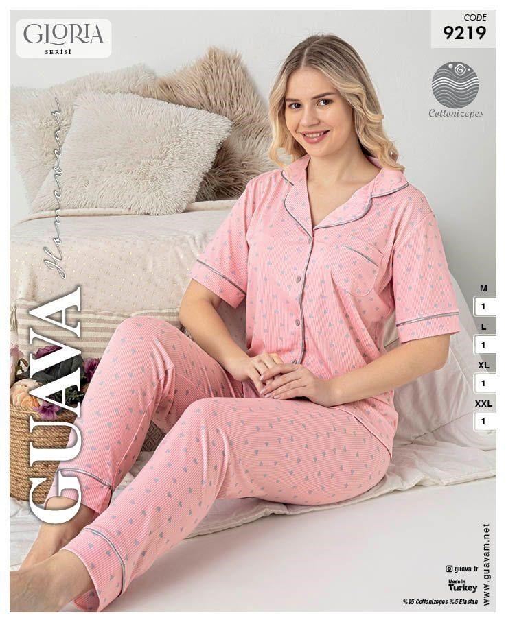 Guava 9219 Kadın Önden Düğmeli Kısa Kollu Pijama Takımı