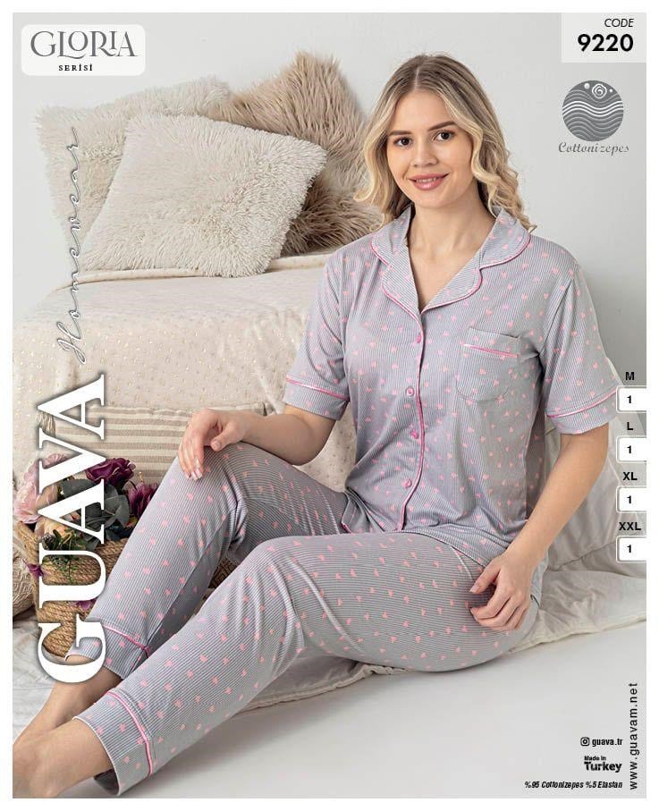Guava 9220 Kadın Önden Düğmeli Kısa Kollu Pijama Takımı