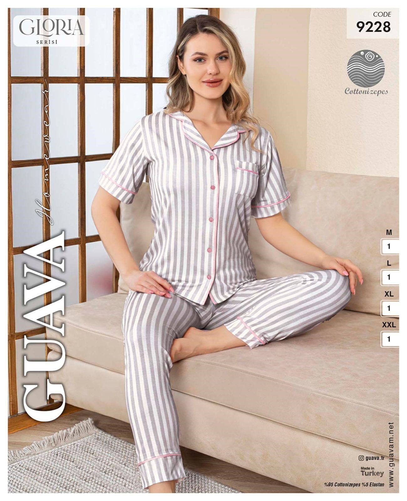 Guava 9228 Kadın Önden Düğmeli Kısa Kollu Pijama Takımı