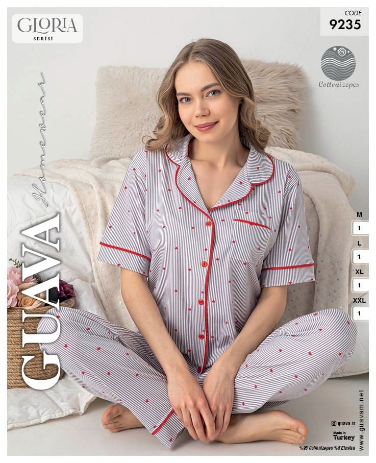 Guava 9235 Kadın Gloria Ön.Düğ. Kısa Kol Pijama Takımı