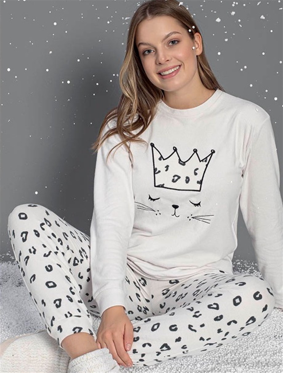 Guava Kadın Ekru Termal Uzun Kollu Pijama Takımı 14102