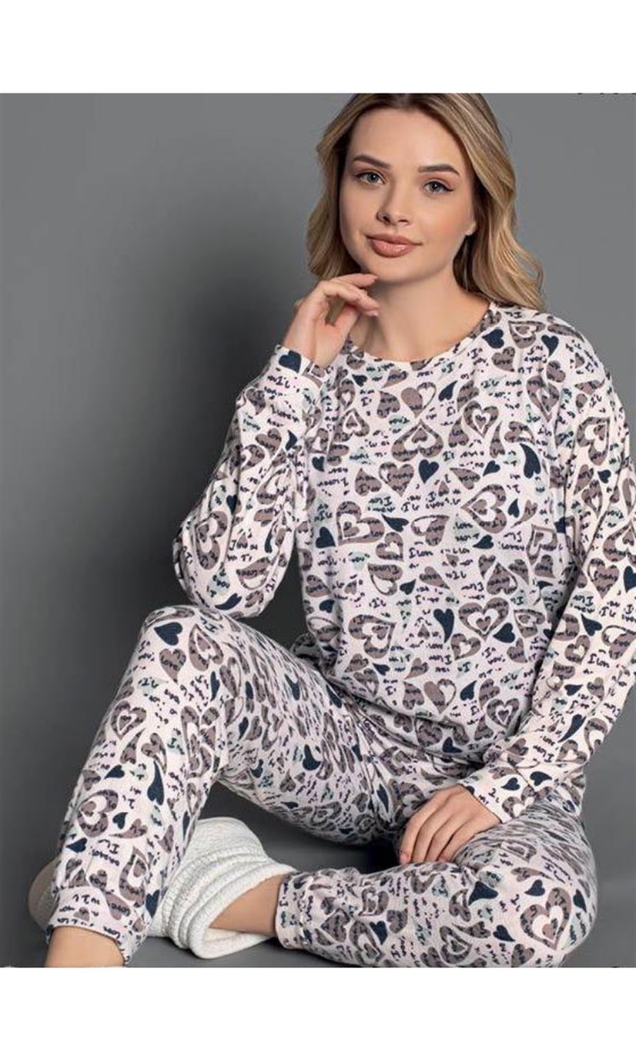 Guava Kadın Ekru Termal Uzun Kollu Pijama Takımı