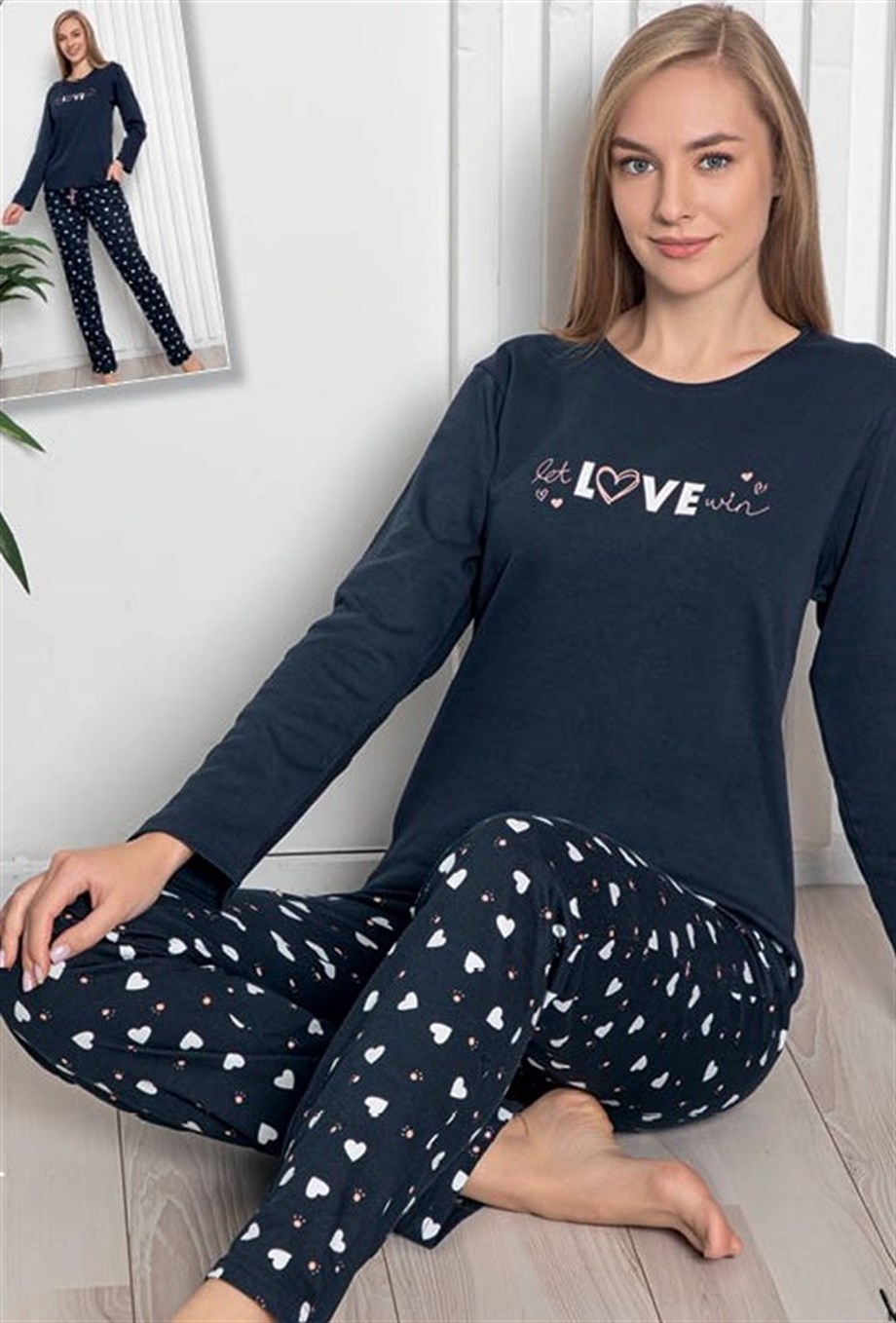 Guava Kadın Lacivert İnterlok Uzun Kollu Pijama Takımı 431