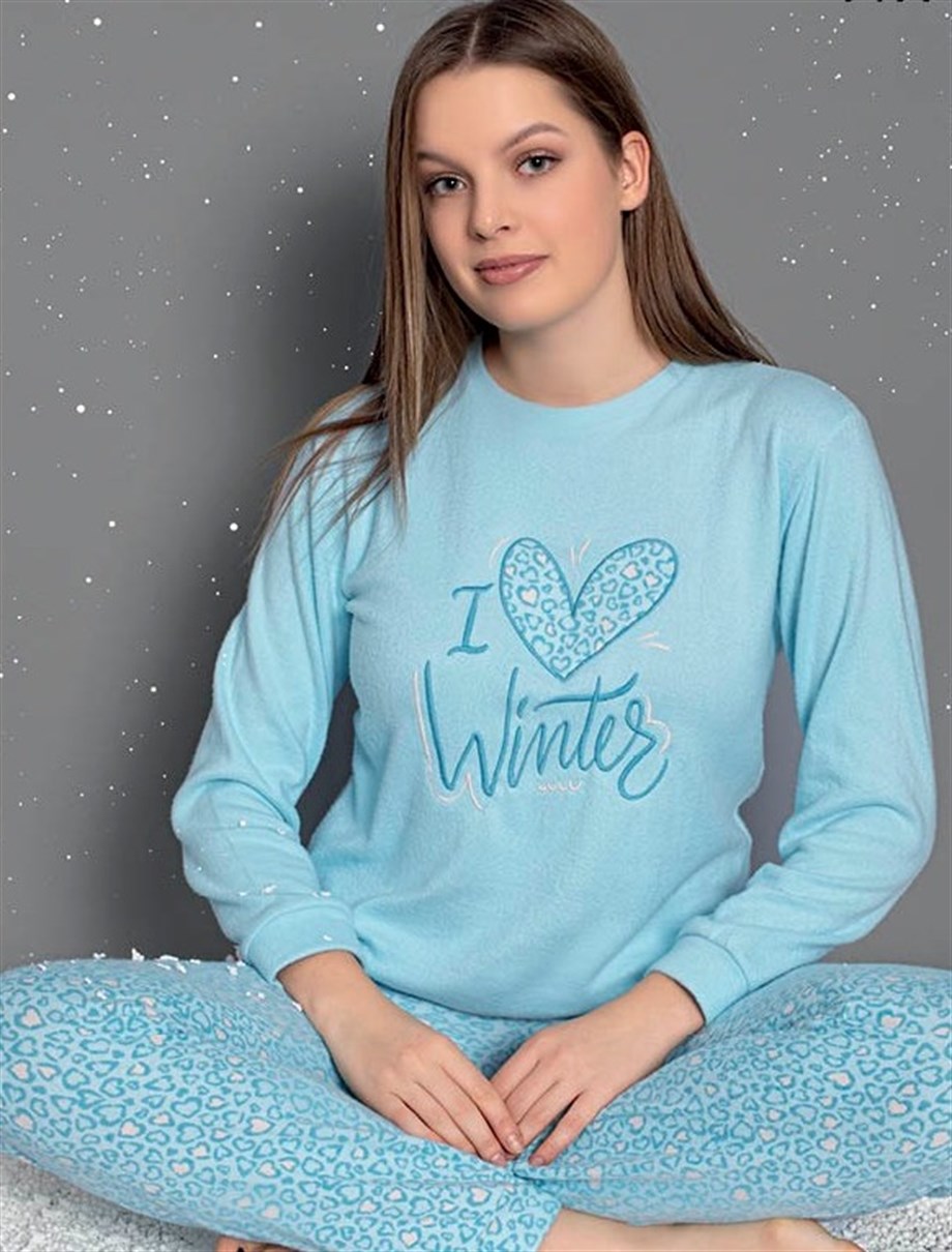 Guava Kadın Mavi Termal Uzun Kollu Pijama Takımı 14114