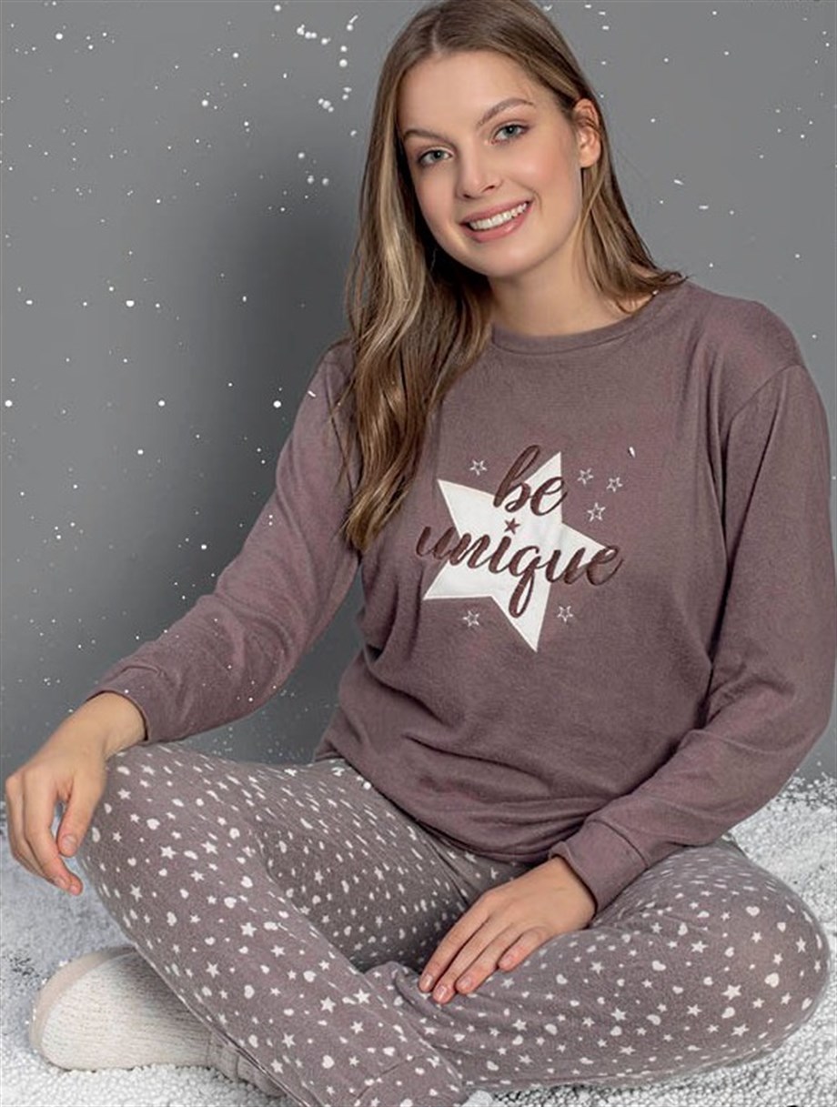 Guava Kadın Mor Termal Uzun Kollu Pijama Takımı 14104