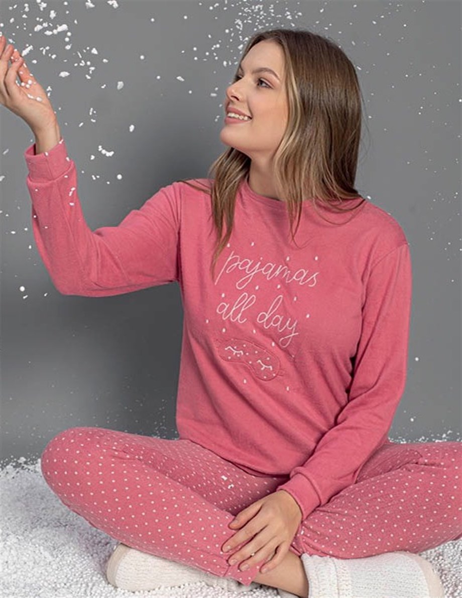Guava Kadın Pembe Termal Uzun Kollu Pijama Takımı 14103