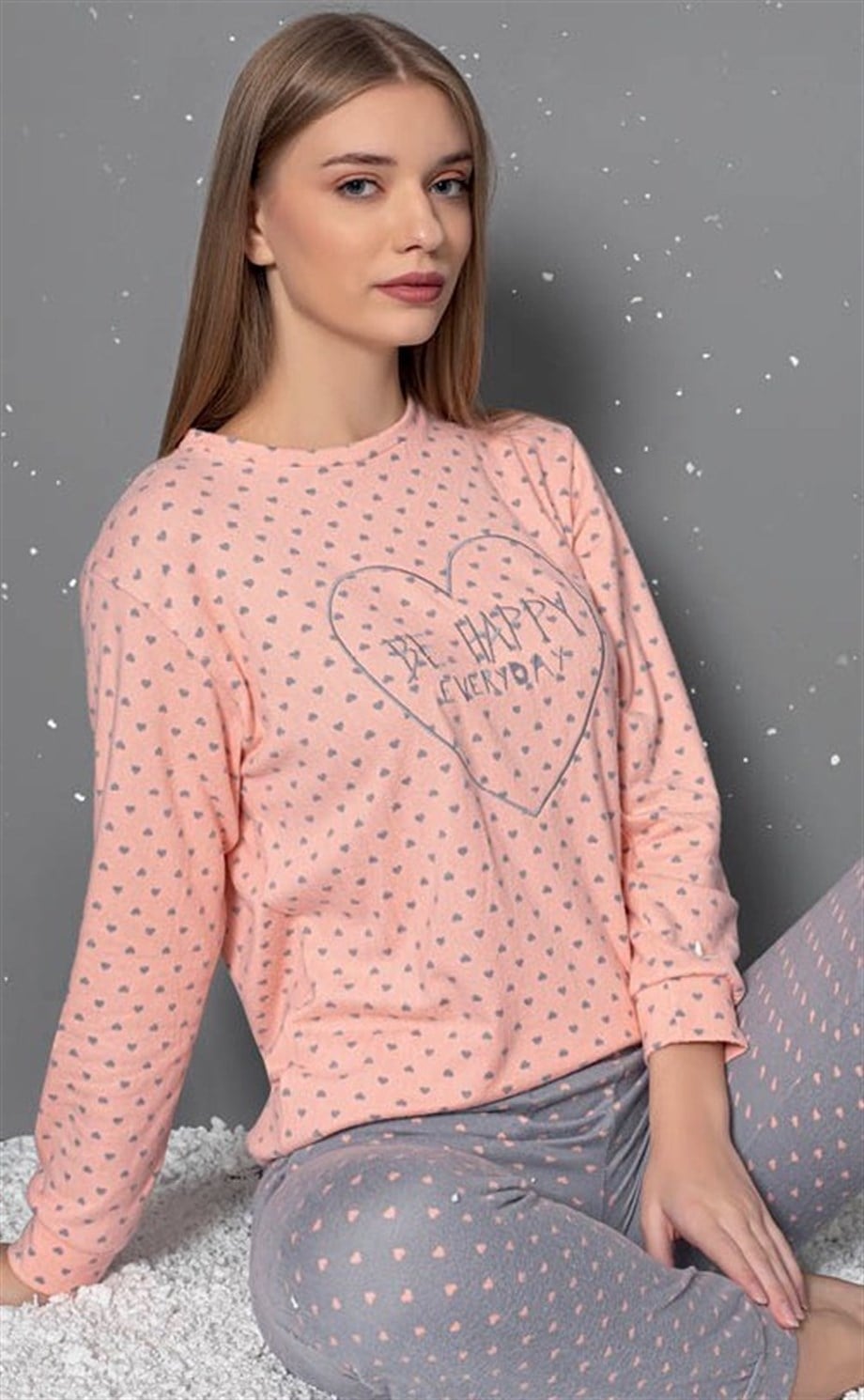 Guava  Kadın Somon Termal Uzun Kollu Pijama Takımı 14093