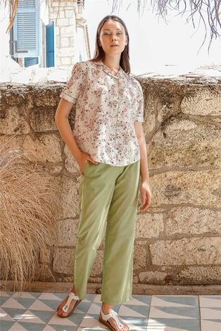 Jiber 10019 Kadın Çiçekli Düğmeli Kısa Kol Pijama Takımı