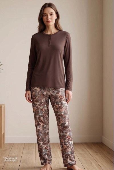 Jiber 10350 Kadın Patlı Uzun Kol Pijama Takımı