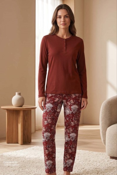 Jiber 10356 Kadın Patlı Uzun Kol Pijama Takımı