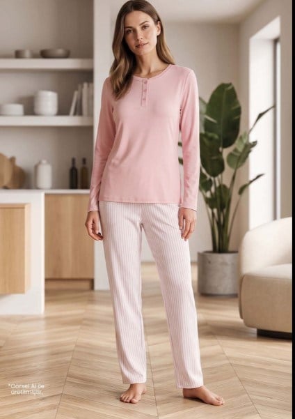 Jiber 10360 Kadın Patlı Uzun Kol Pijama Takımı