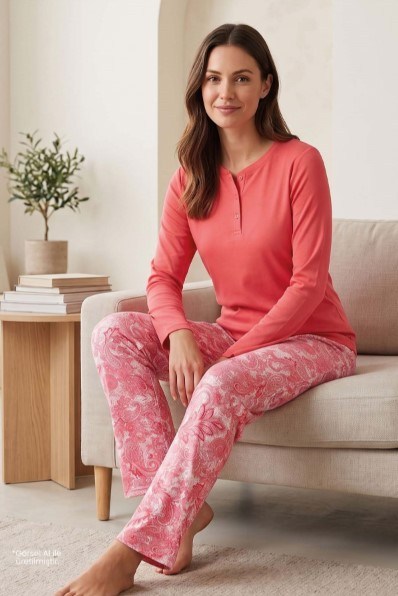 Jiber 10363 Kadın Patlı Uzun Kol Pijama Takımı