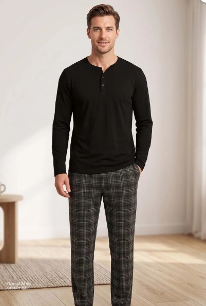 Jiber 15358 Erkek Patlı Uzun Kol Pijama Takımı