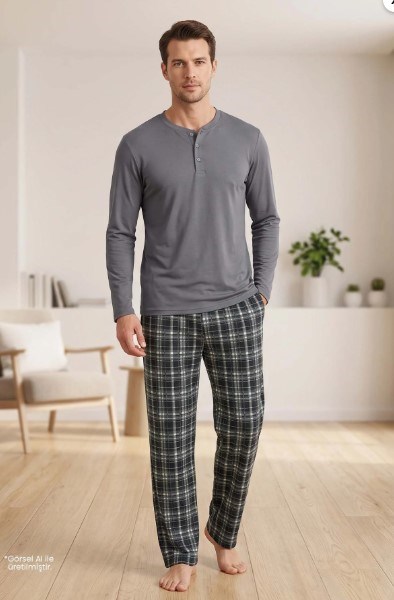 Jiber 15360 Erkek Patlı Uzun Kol Pijama Takımı