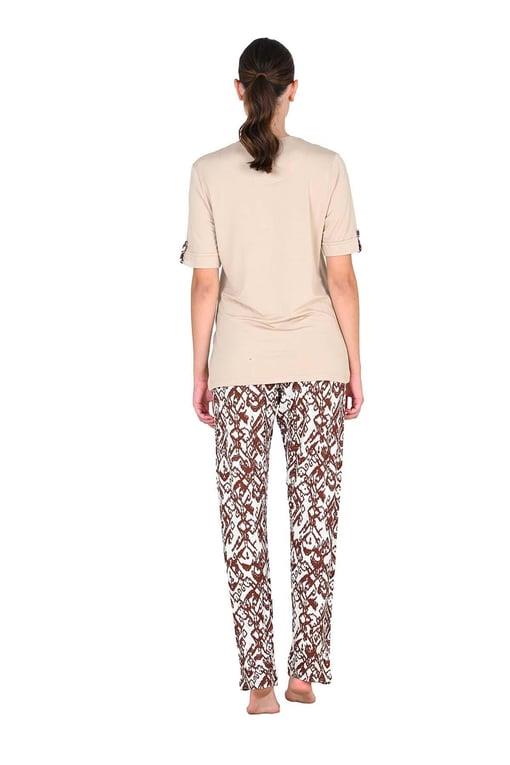 Jiber Bej Kadın Kısa Kol Pijama Takımı