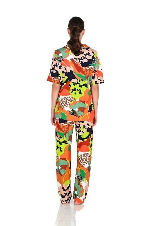 Jiber Desenli Kadın Kısa Kol Düğmeli Pijama Takımı