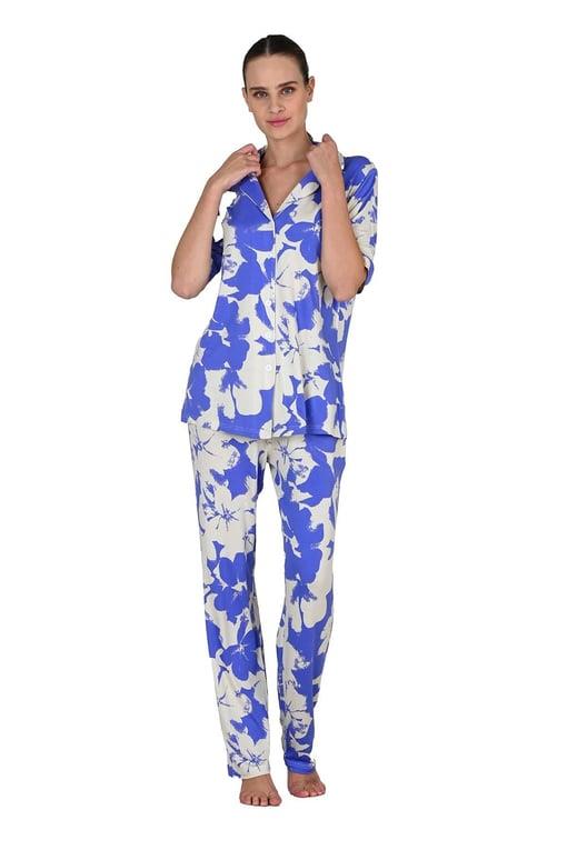 Jiber İndigo Kadın Kısa Kol Düğmeli Pijama Takımı