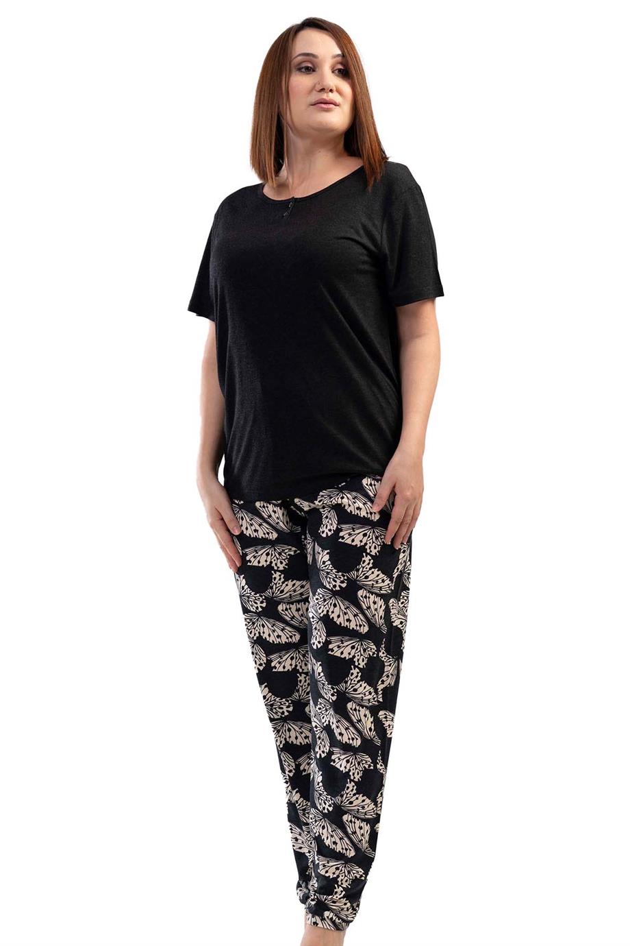 Kezokino 1113702908 Kadın Kısa Kollu Büyük Beden Pijama Takımı