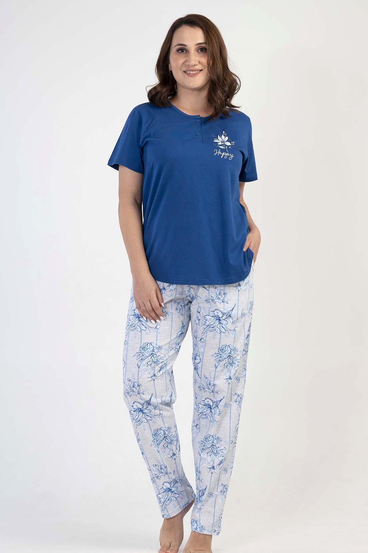 Kezokino 2101330265 Kadın Kısa Kollu Büyük Beden Pijama Takımı