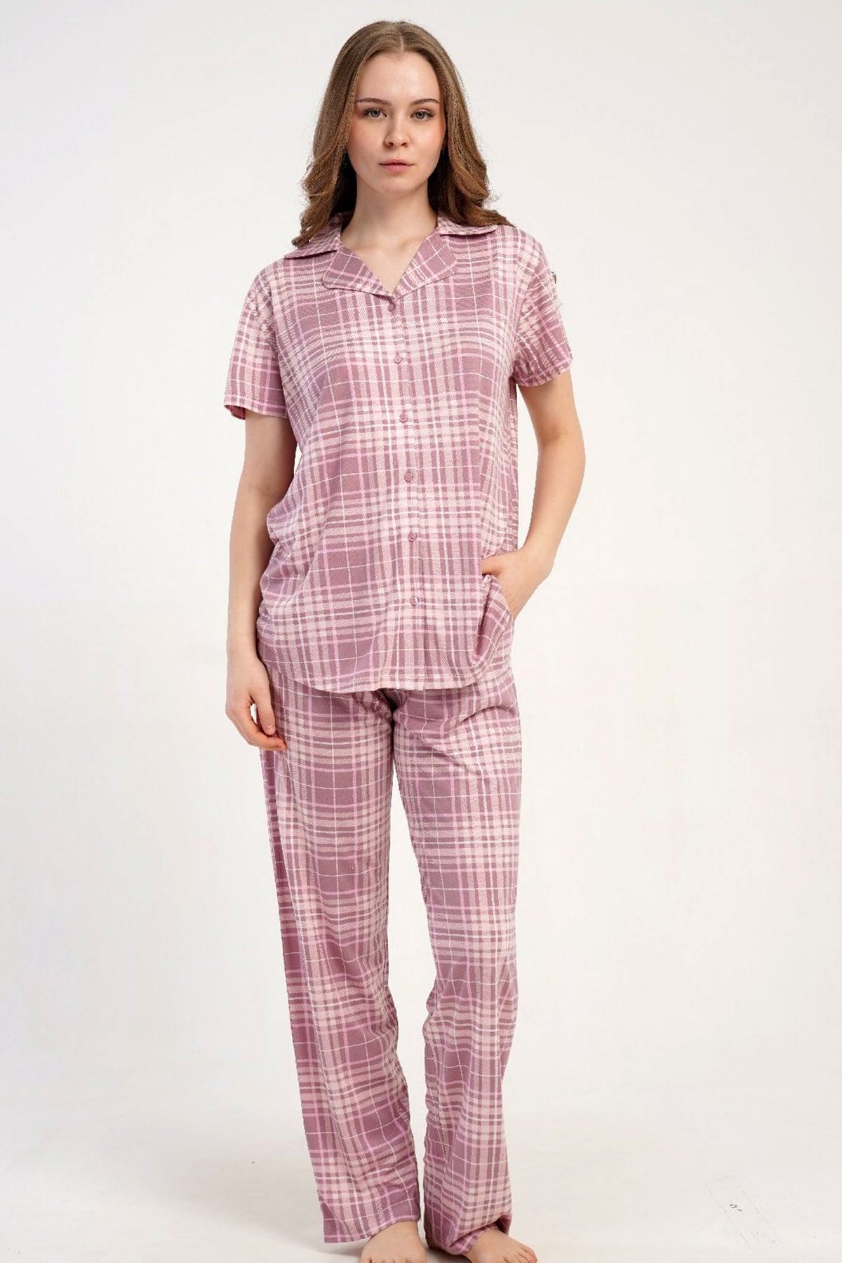 Kezokino 5121961276 Kadın Ön.Düğ Kısa Kol Pijama Takımı