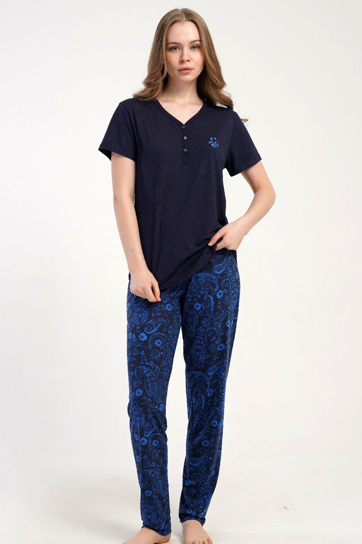 Kezokino 5122841457 Kadın Kısa Kol Patlı Pijama Takımı