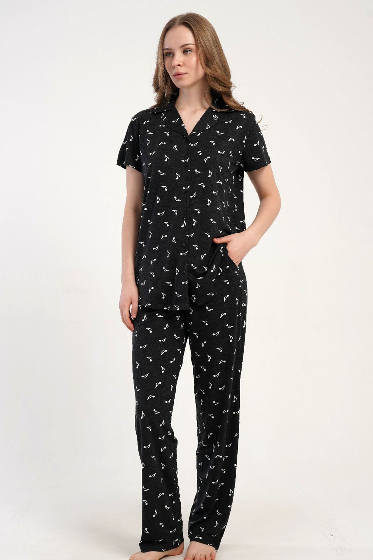 Kezokino 5122872755 Kadın Kısa Kol Önd.Düğ. Pijama Takımı