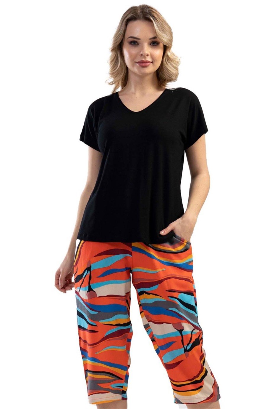 Kezokino1112361420 Kadın Kısa Kollu Kapri Pijama Takımı 1112361420