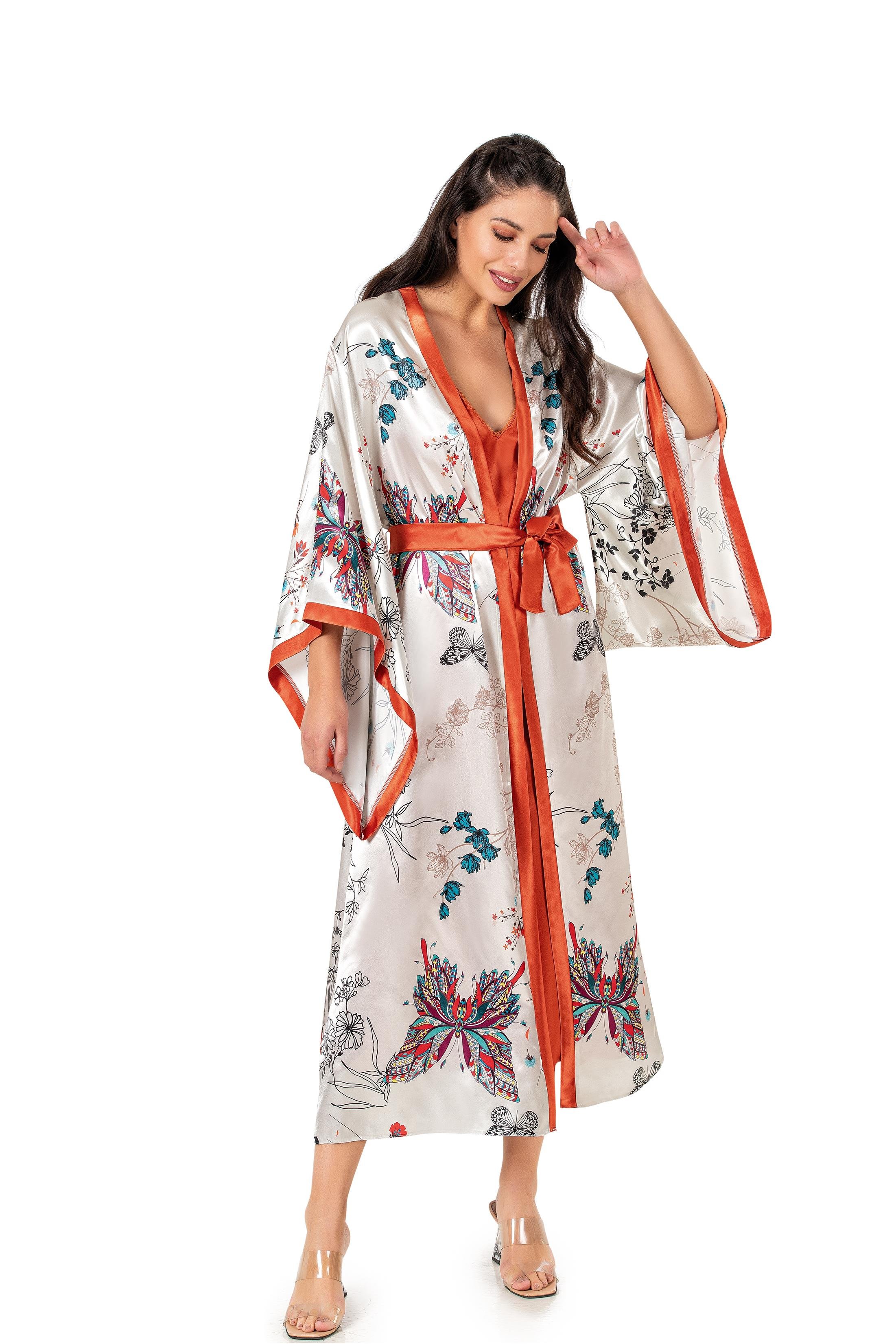 Moongirl 582 Kadın Saten Uzun Sabahlık Gecelik Takım