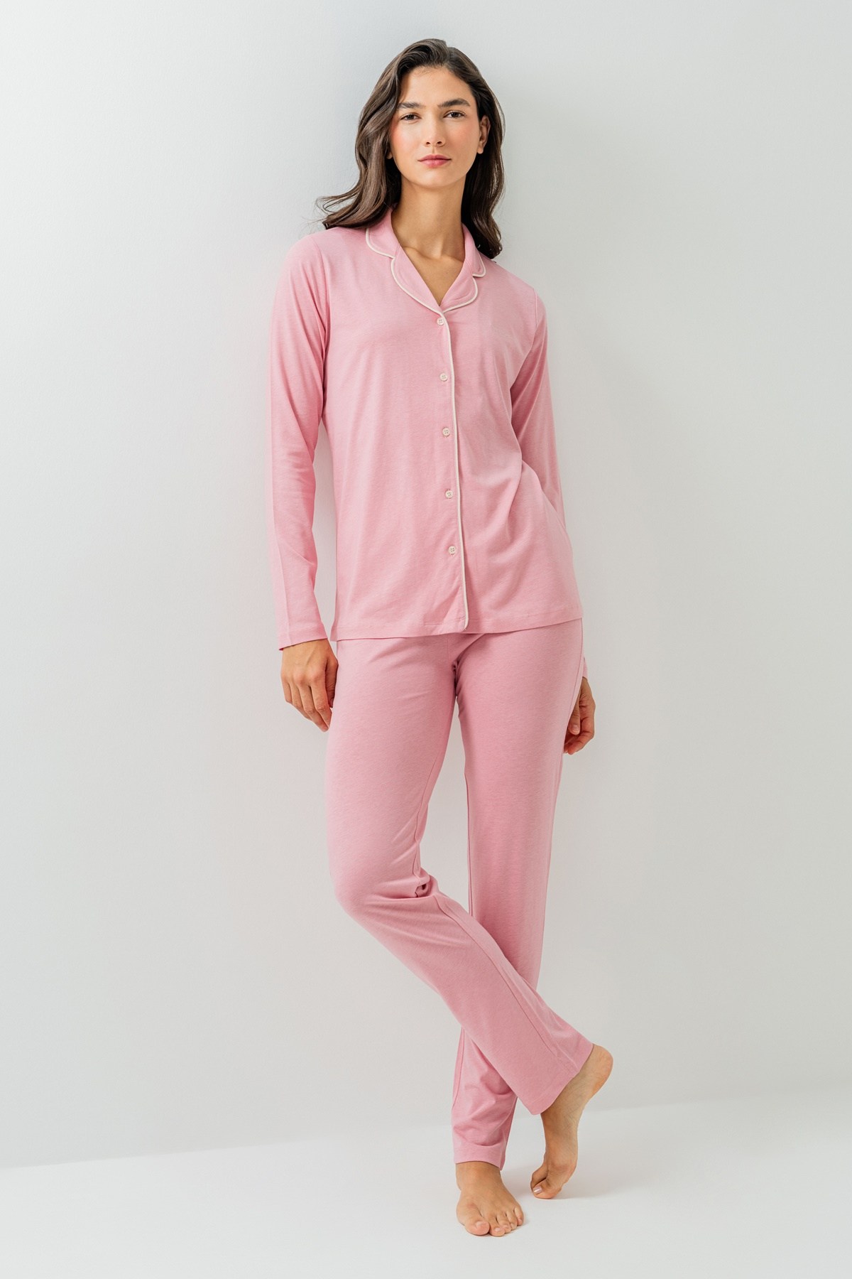 Pierre Cardin PC7717-S Kadın Ön.Düğ. Uzun Kol Pijama Takım