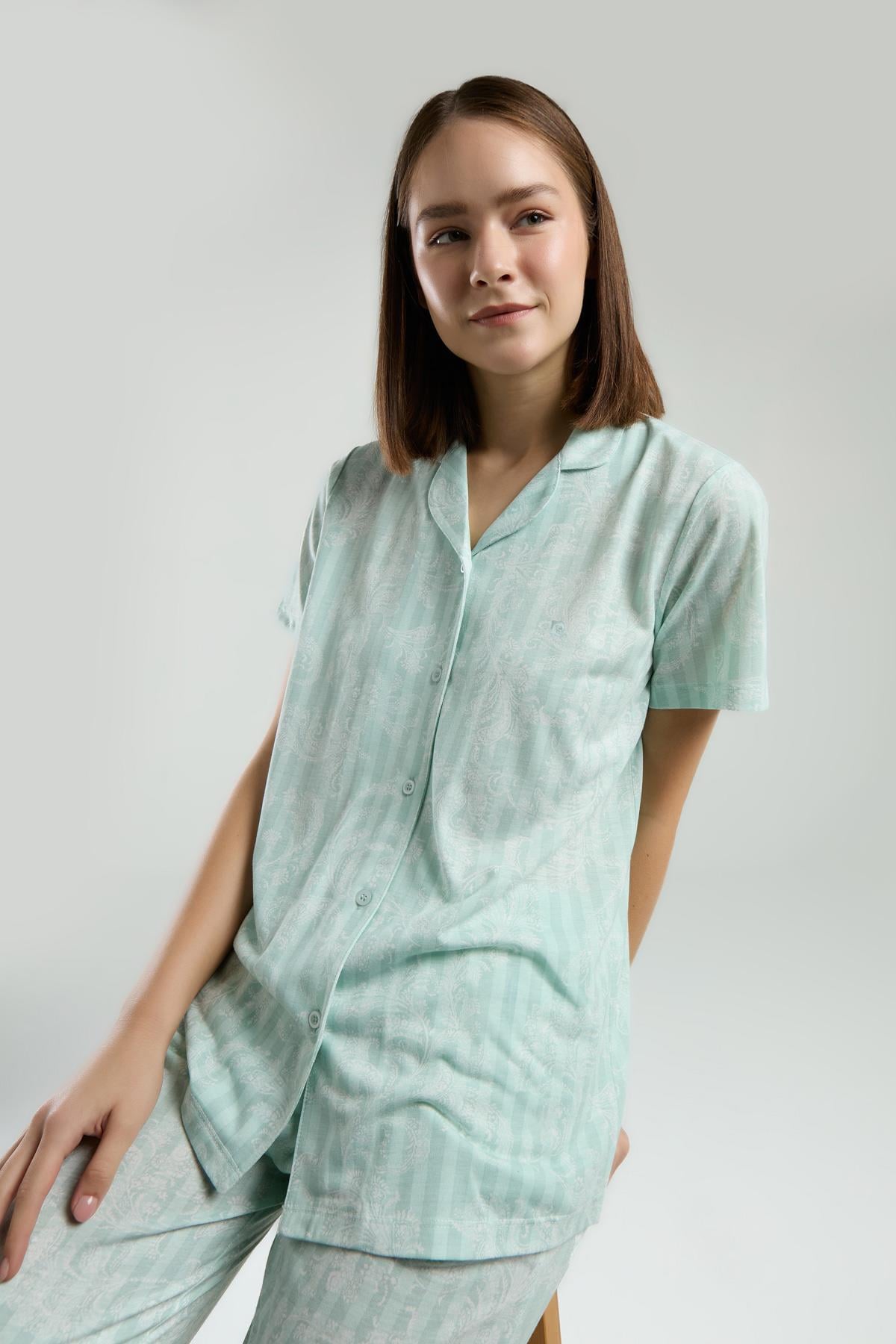 Pierre Cardin PC8965-S Kadın Kısa Kollu Önden Düğmeli Pijama Takım