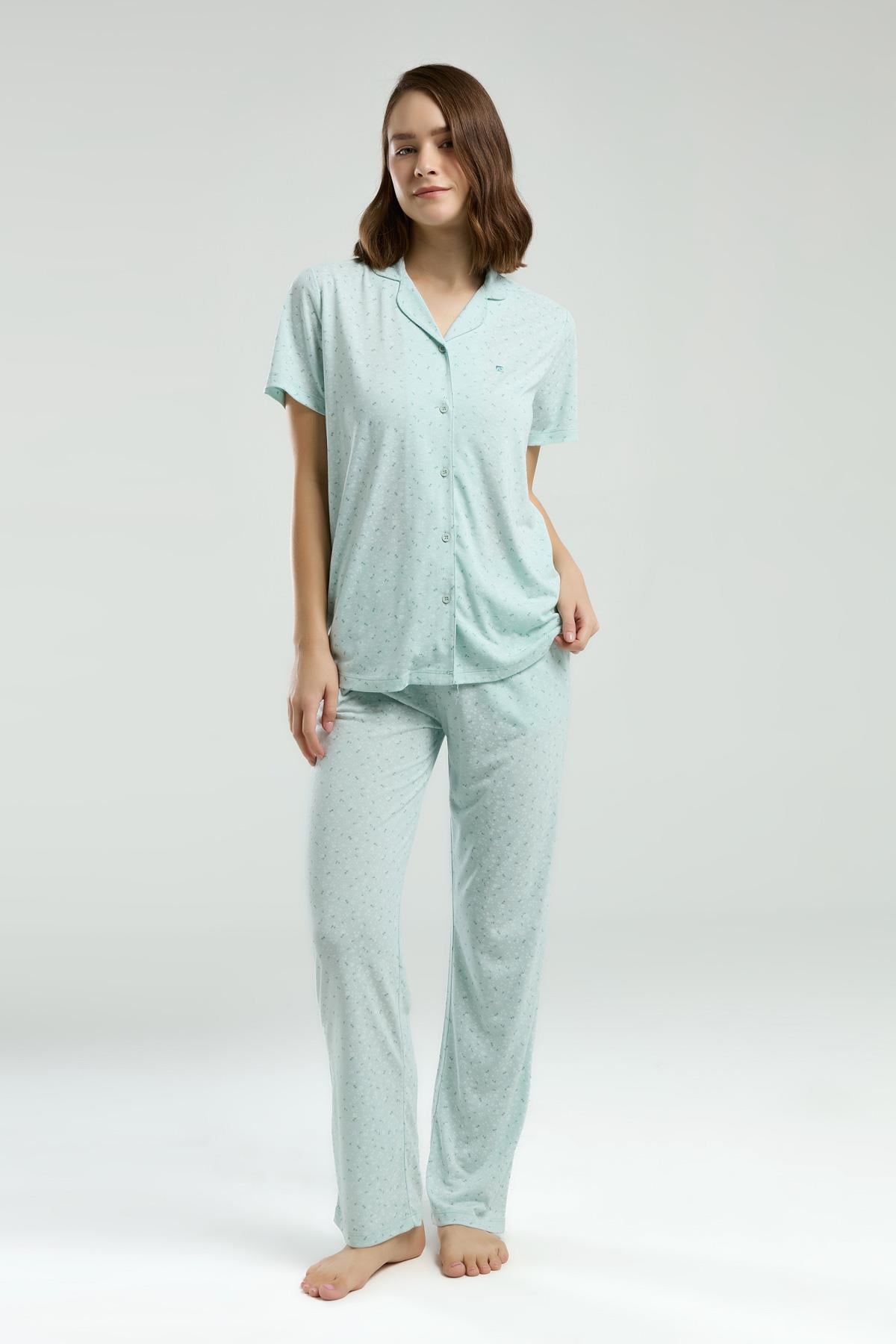 Pierre Cardin PC8990-S Kadın Kısa Kollu Önden Düğmeli Pijama Takım