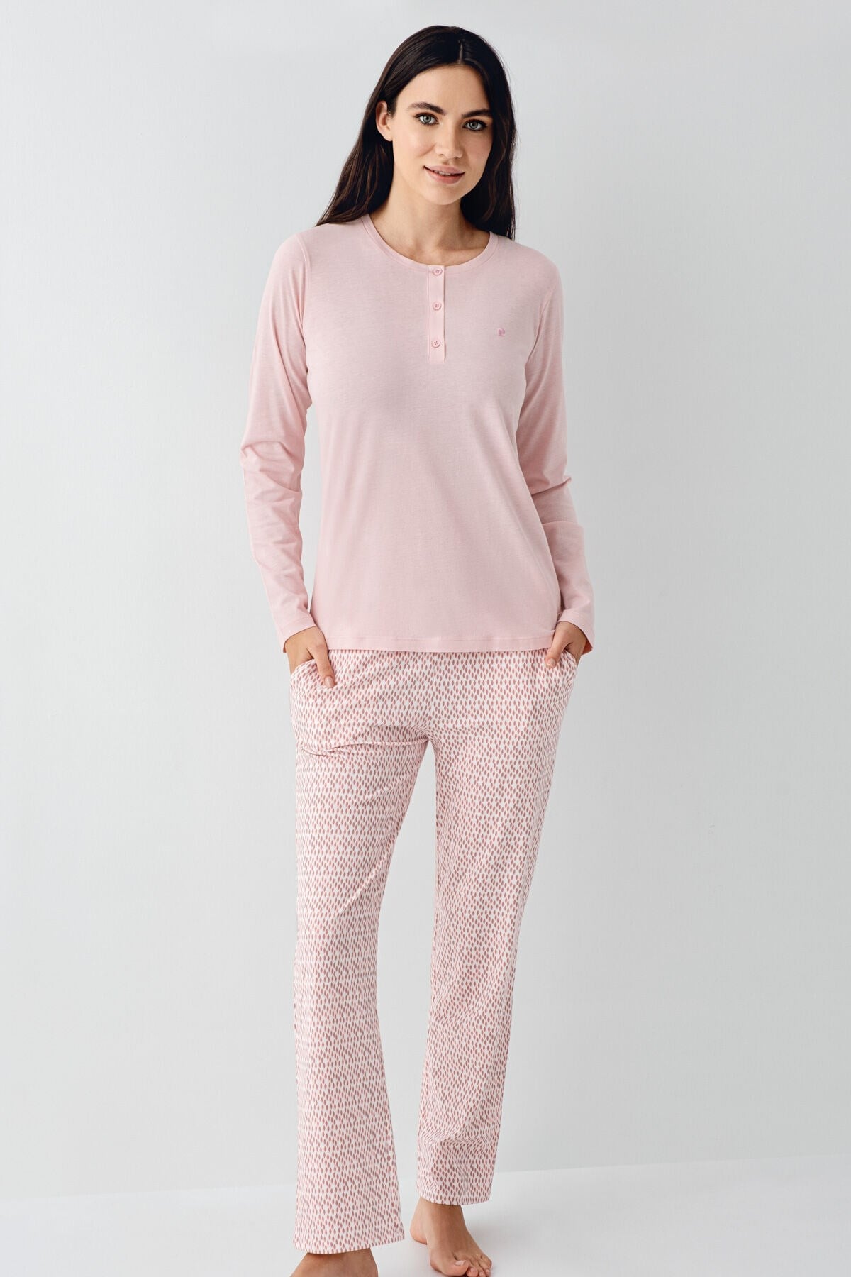 Pierre Cardin PC9080-S Kadın Patlı Uzun Kol Pijama Takımı