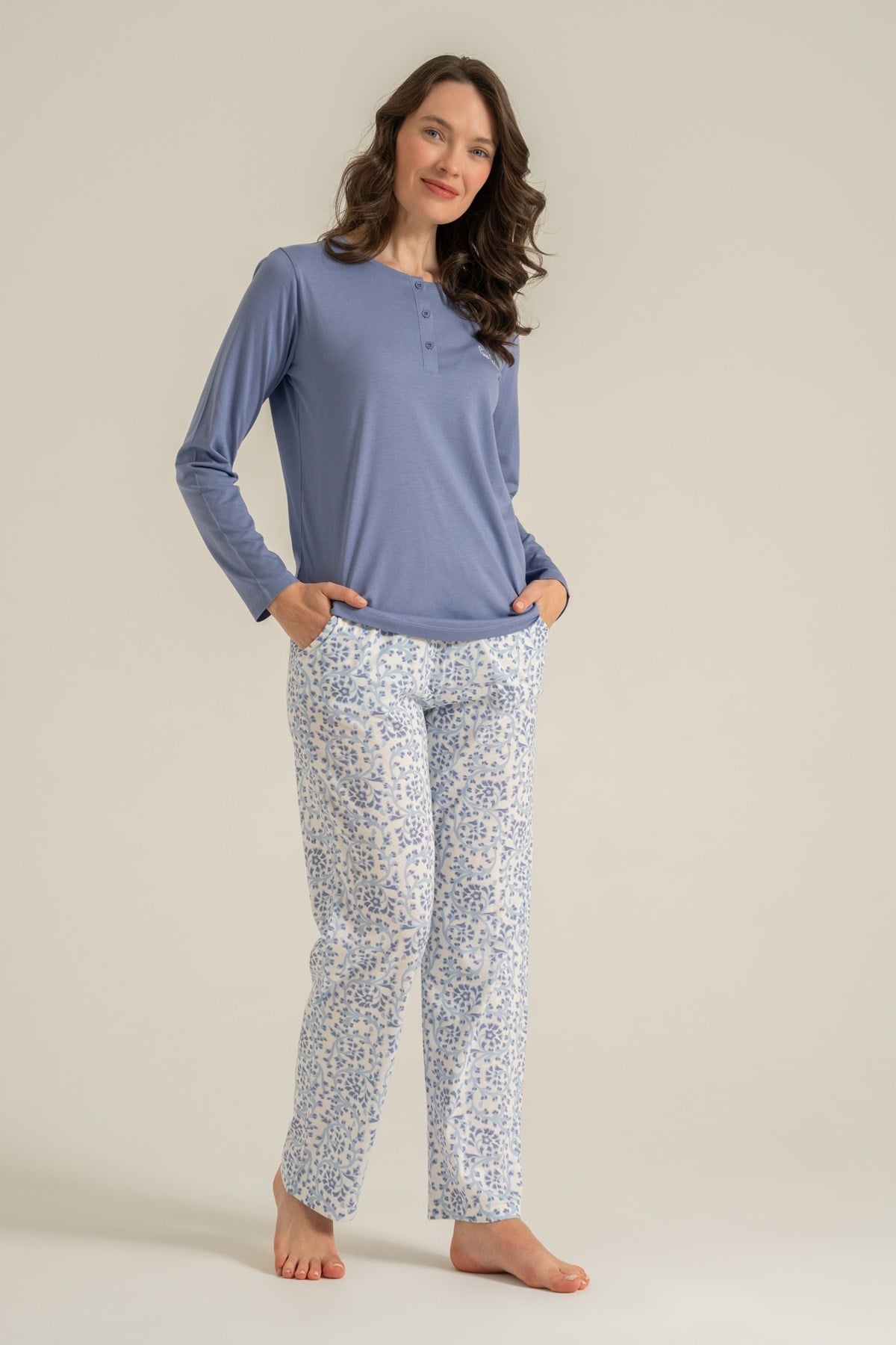 Pierre Cardin PC9270-S Kadın Patlı Uzun Kol Pijama Takımı