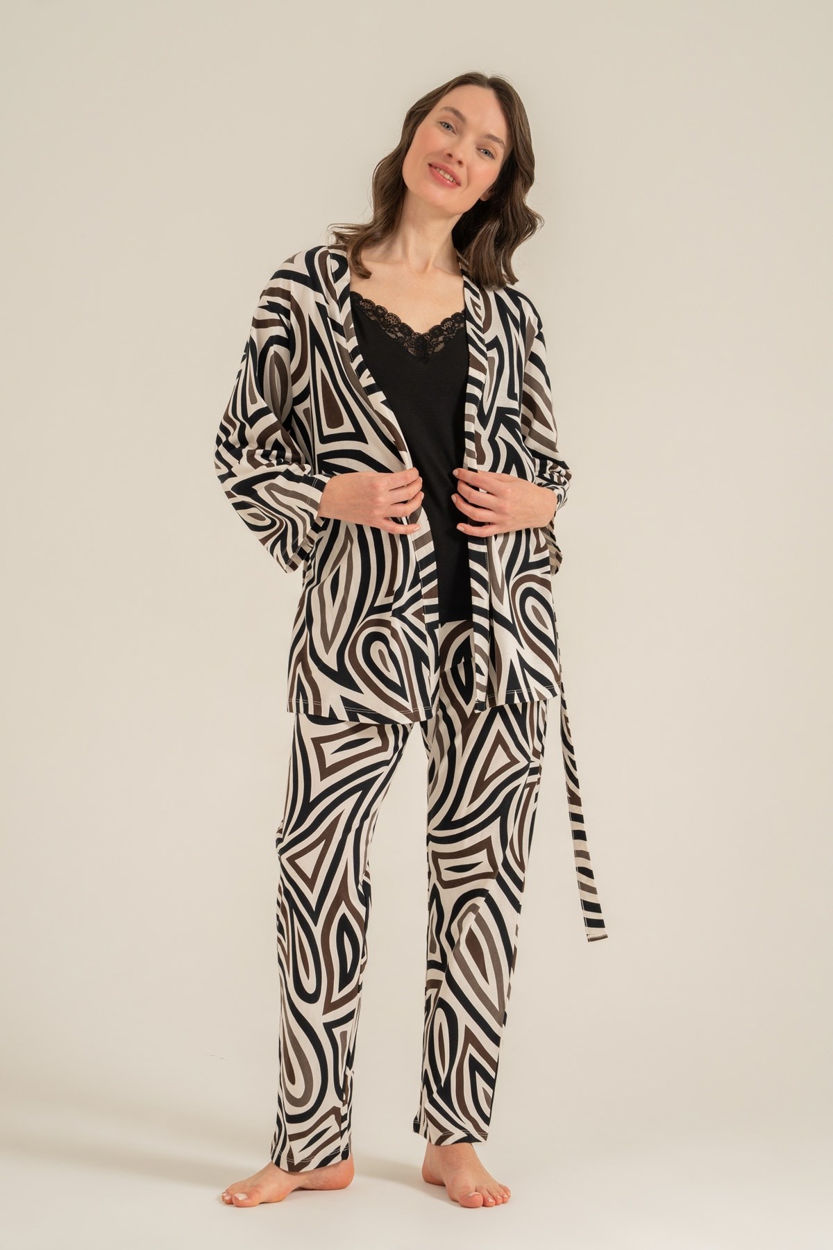 Pierre Cardin PC9282-S Kadın Uzun Kol 3'lü Pijama Takım