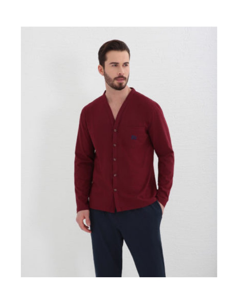 Pijalüx Erkek Bordo Önden Düğmeli Uzun Kollu Pijama Takımı 2230