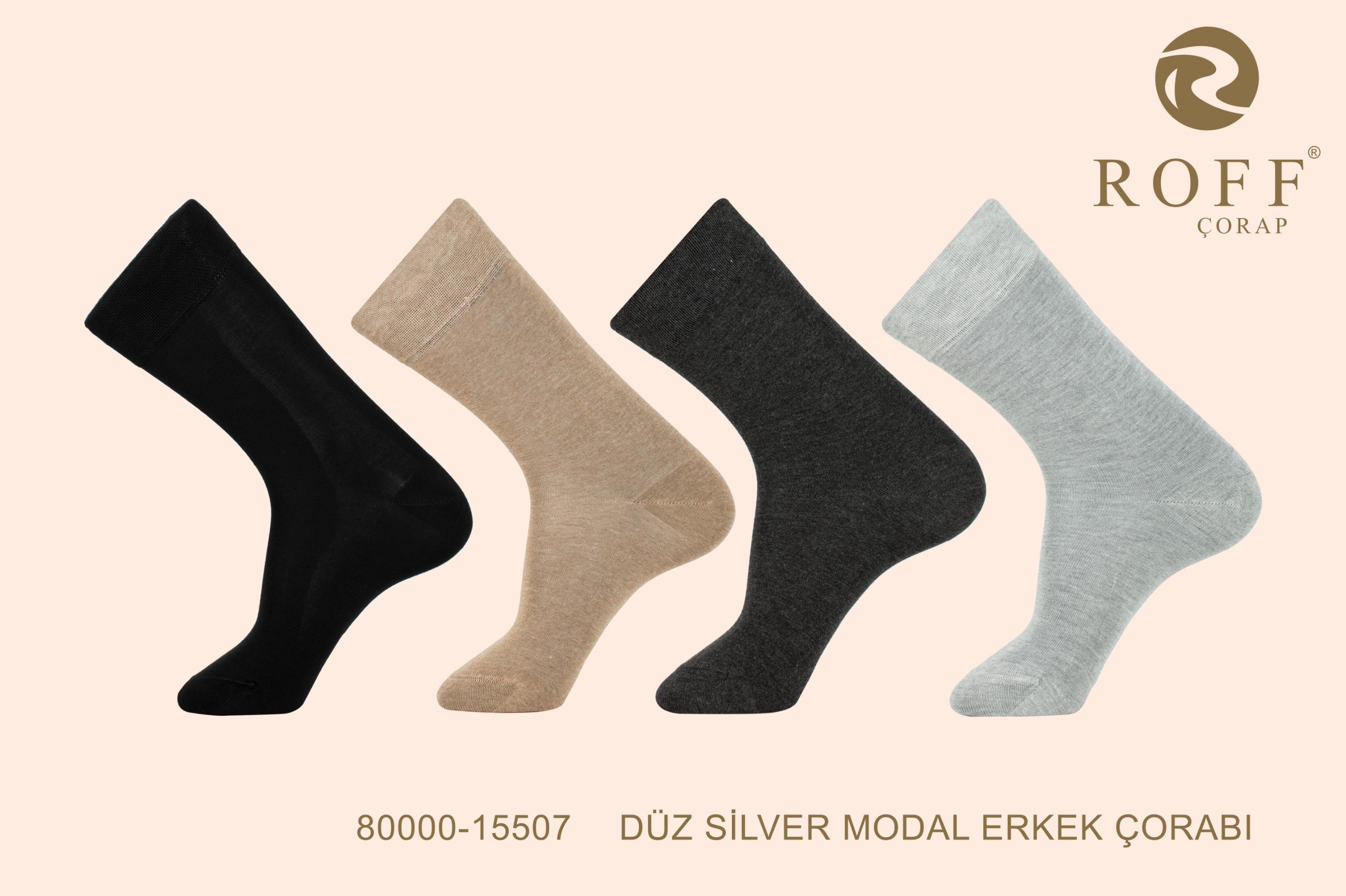Roff 15507 Erkek Düz Silver Modal Çorap