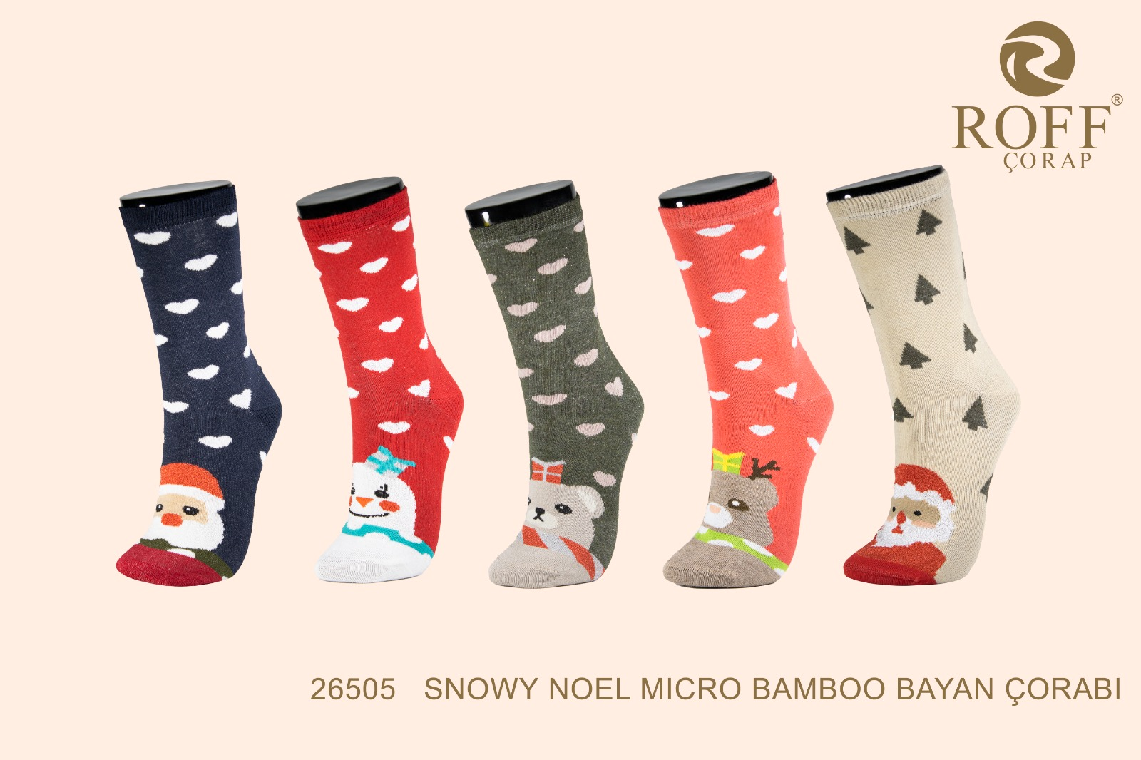 Roff 26505 Kadın Snowy Noel Micro Bambu Soket Çorap