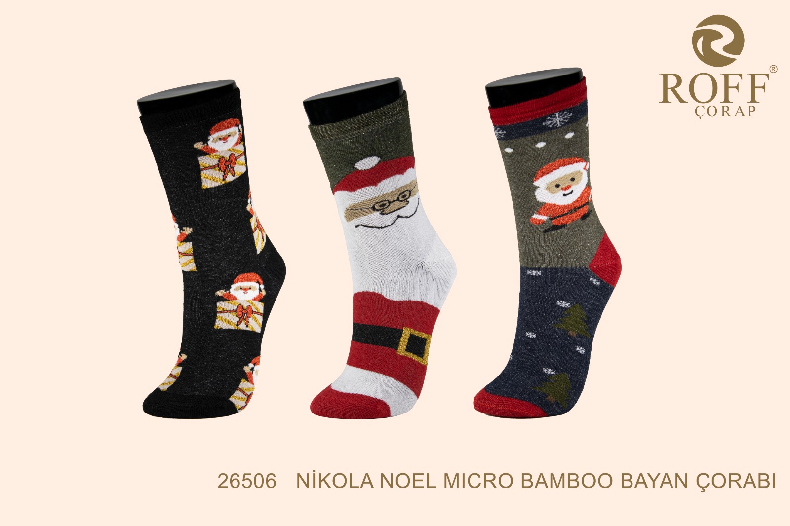 Roff 26506 Kadın Nikola Noel Micro Bambu Soket Çorap