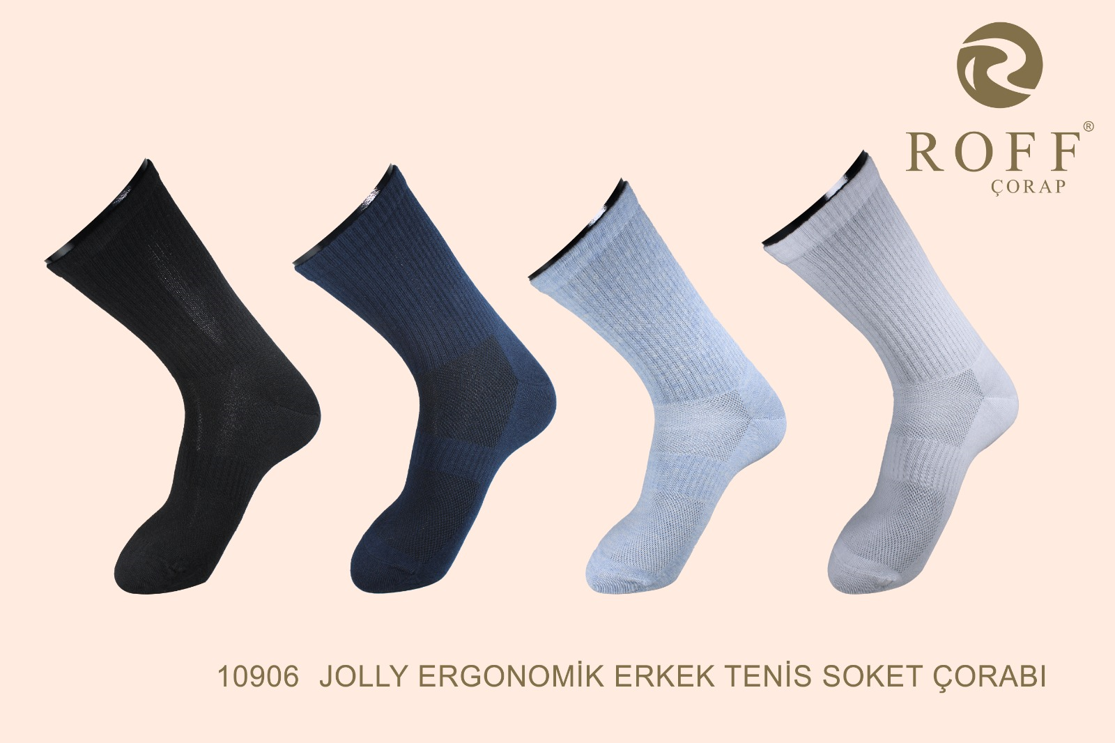 Roff Erkek Jolly Ergonomic Tenis Soket Çorap (Siyah)