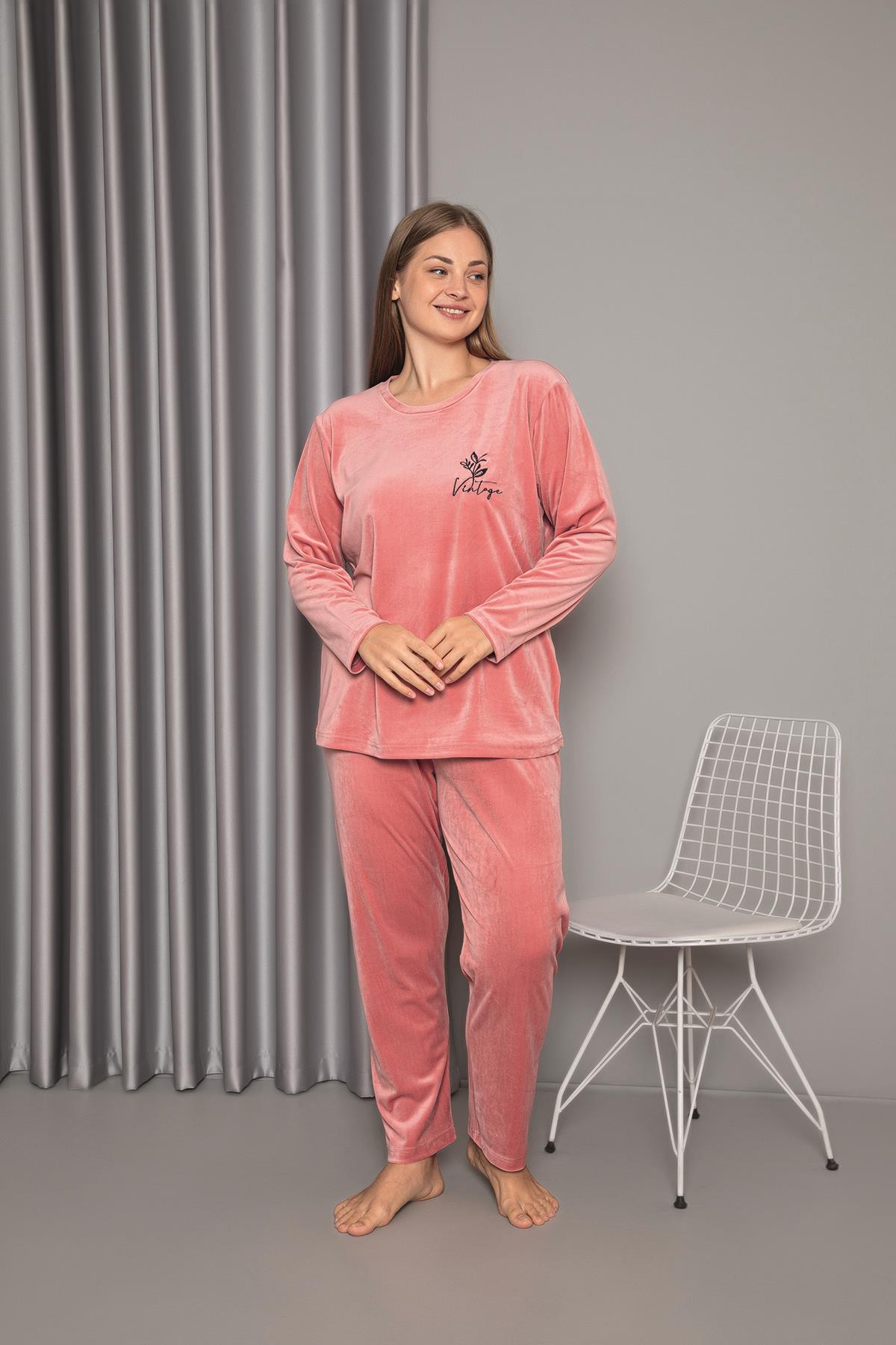 Senfoni 10457 Kadın Uzun Kollu Kadife Pijama Takımı