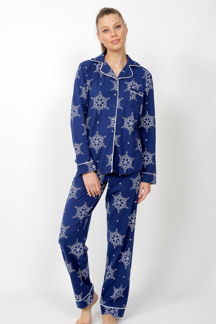 Vienetta 0050950515 Kadın Uzun Kol Düğmeli Cepli Pijama Takım
