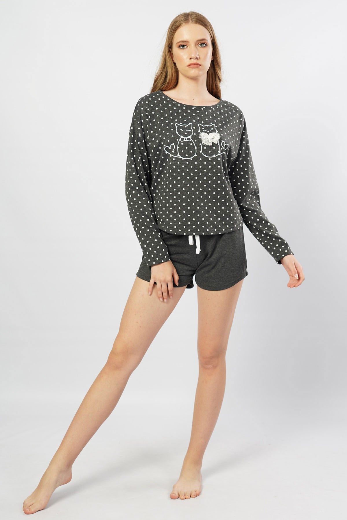 Vienetta 1040130401 Kadın Uzun Kol Şortlu Pijama Takımı