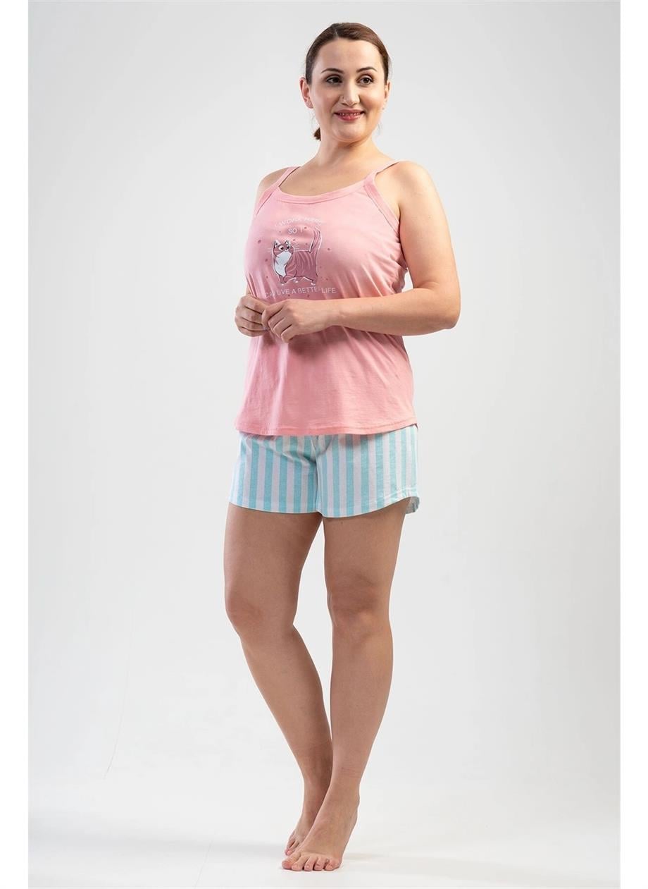 Vienetta 1101130448 Kadın İp Askılı Şortlu Büyük Beden Pijama Takımı