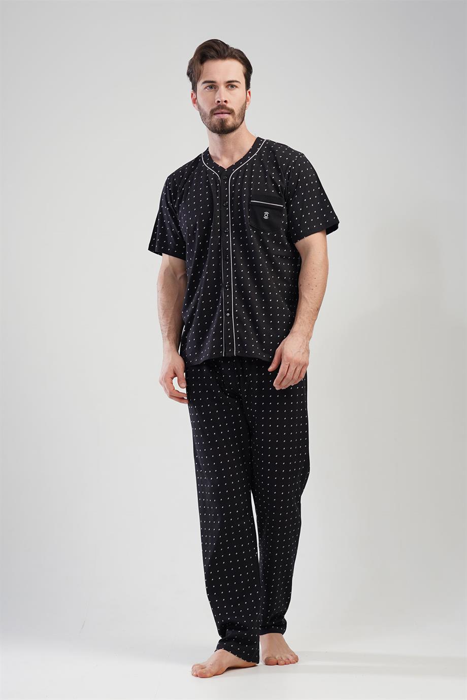 Vienetta 1113312486-B Erkek  Önden Düğmeli Kısa Kollu Pijama Takımı