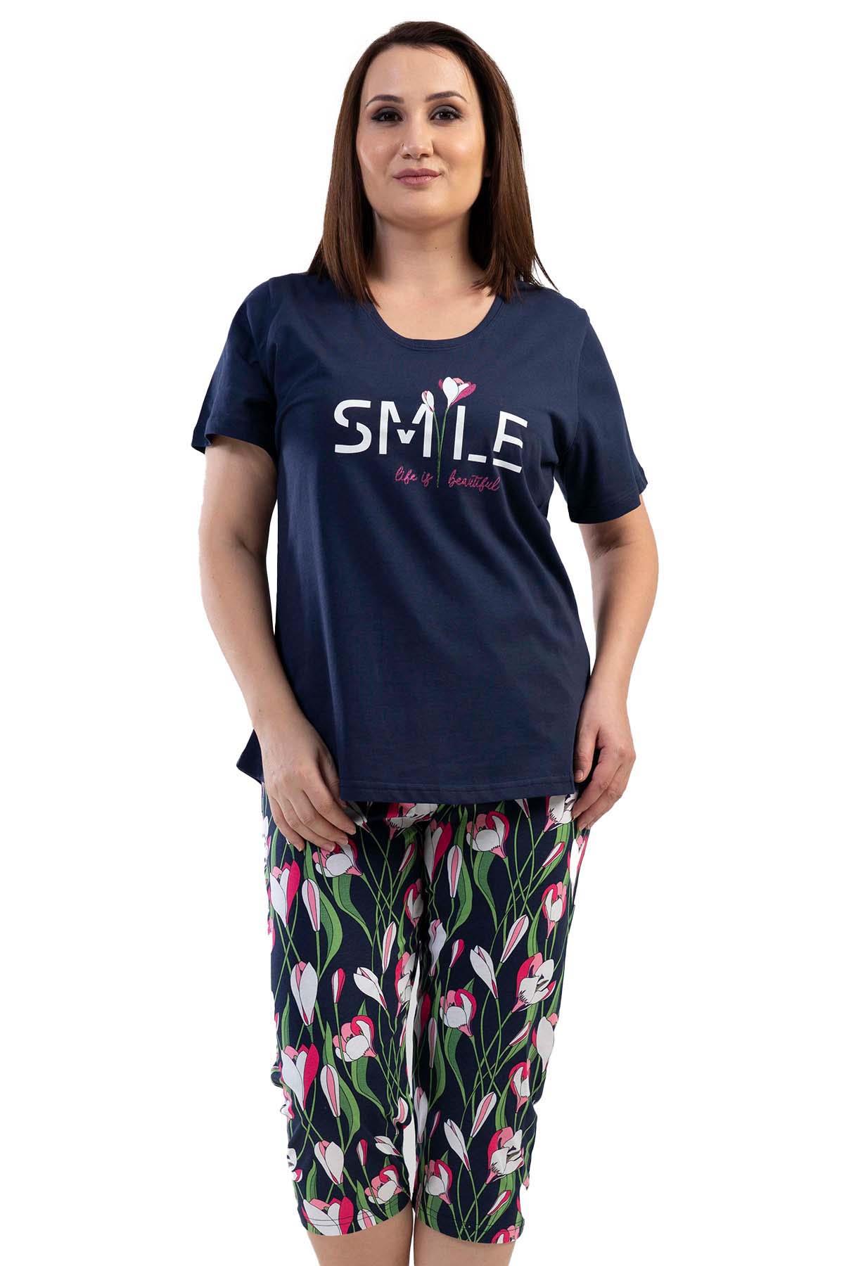 Vienetta 1115120308 Kadın B.Beden Kısa Kollu Kapri Pijama Takım