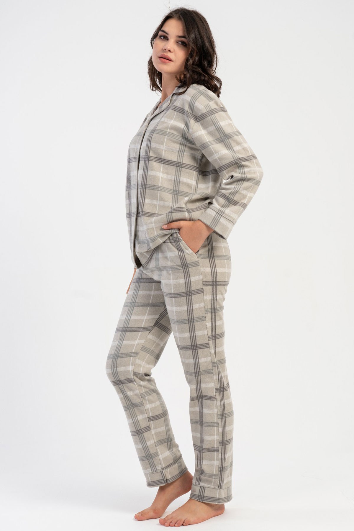 Vienetta 1618481129 Kadın Uzun Kol Polar Pijama Takımı
