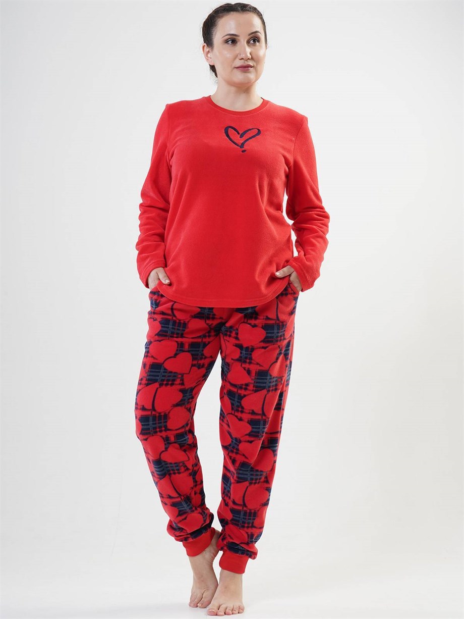 Vienetta 2010130186 Kadın Polar Büyük Beden Uzun Kollu Pijama Takımı