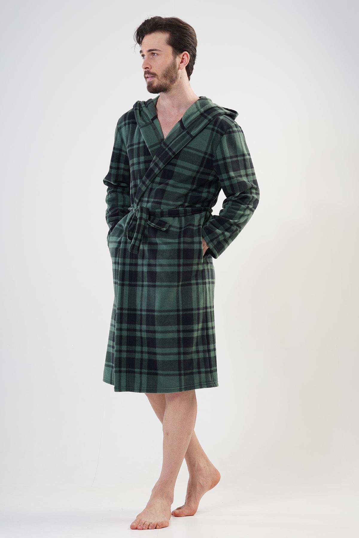 Vienetta 2010220357 Erkek Kapşonlu Uzun Kol Polar Sabahlık