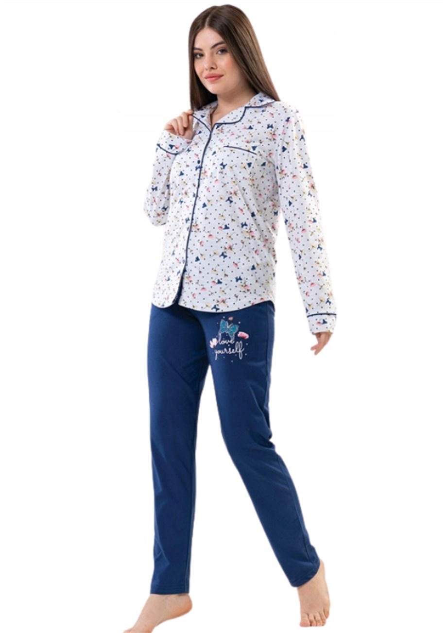 Vienetta 2031710215 Kadın Uzun Kollu Tamamı Düğmeli Pijama Takımı